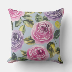 Elegant Waterverf Roos Floral Design Buitenkussen