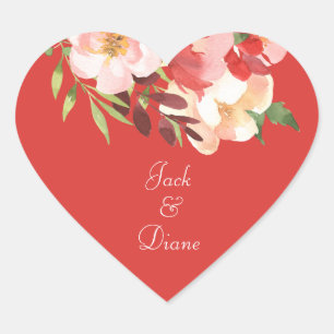 Elegant Waterverf Rose Bouquet Hart Sticker
