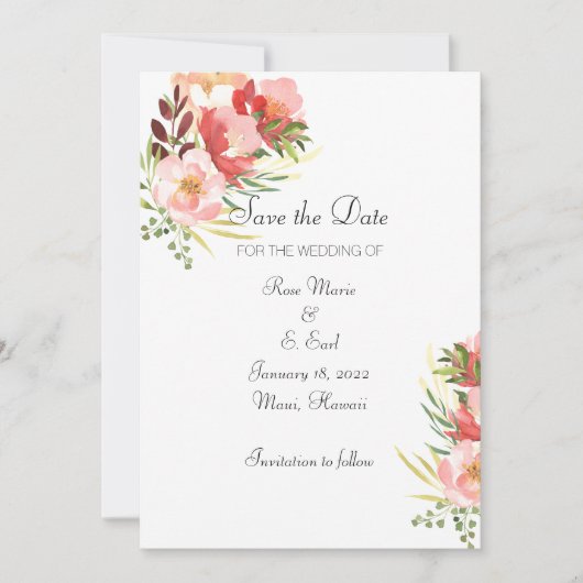 Elegant Waterverf Rose Bouquet Save the Date Kaart (Voorkant)