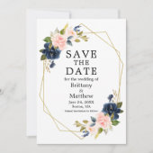 Elegant Waterverf Roze Blauwe Rozen Geo Lijst Save The Date (Voorkant)