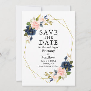 Elegant Waterverf Roze Blauwe Rozen Geo Lijst Save The Date