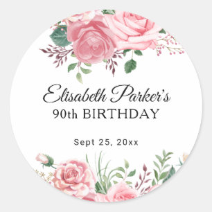 Elegant waterverf roze bloem 90ste verjaardag cade ronde sticker