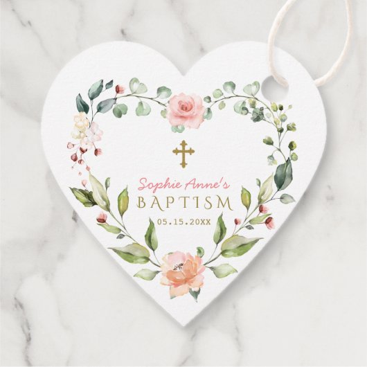 Elegant Waterverf Roze Bloemen Goud Kruis Baptisme Bedankjes Labels (Achterkant)