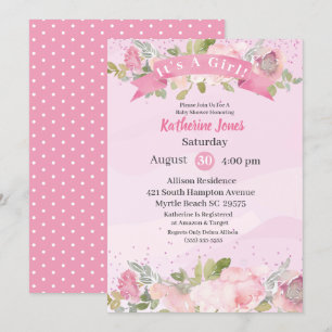 Elegant Waterverf Roze Blush Florence Baby shower Kaart