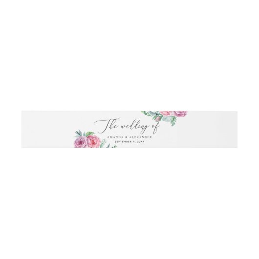 Elegant waterverf roze boho floral script bruiloft uitnodigingen wikkel (Vlak)