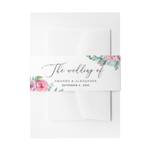 Elegant waterverf roze boho floral script bruiloft uitnodigingen wikkel