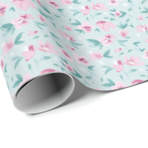 Elegant Waterverf Roze Ditsy Bloemenpatroon Cadeaupapier
