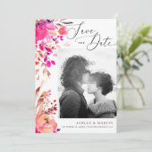 Elegant waterverf roze florale herfst herfstbruilo save the date (Staand voorkant)