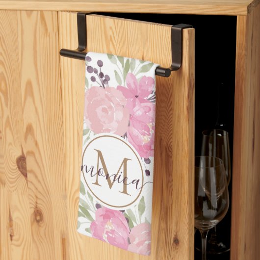 Elegant Waterverf Rozen Pattern Gold Monogramed Theedoek (Derde Gevouwen)