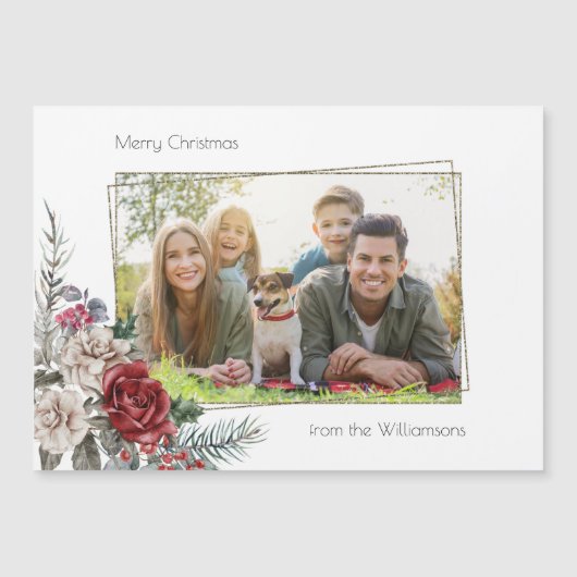 Elegant Waterverf Rozen, Pine & Gold Lijst Foto (Voorkant)