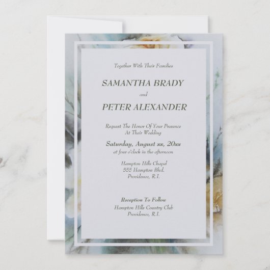 Elegant Waterverf Rozen, Sage Green & Cream Kaart (Achterkant)