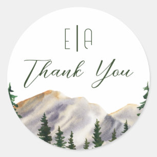 Elegant Waterverf Rustic Mountains Weddings Ronde Sticker