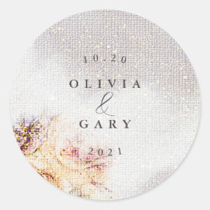 Elegant Waterverf schilderde Floral Canvas Wedding Ronde Sticker