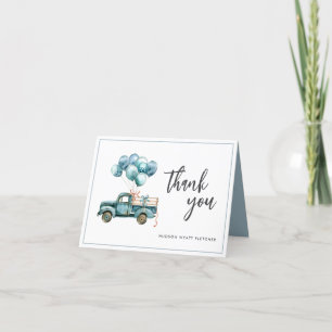 Elegant Waterverf Script Dusty Blue Baby Boy Bedankkaart