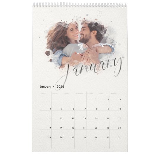 Elegant Waterverf Script Multi Photo Calendar Kalender (Jan 2026)