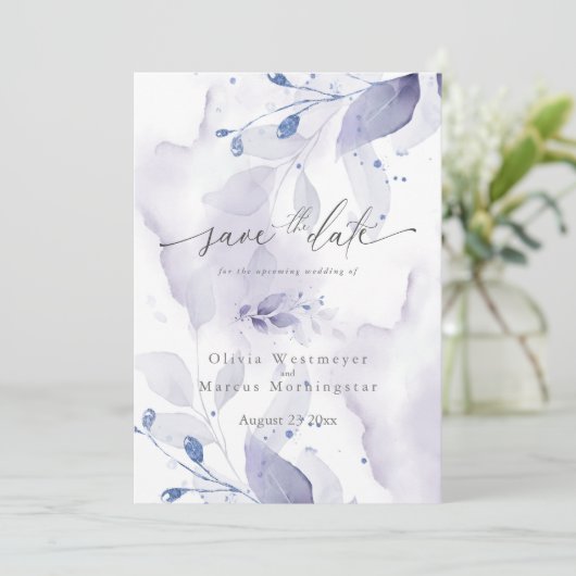 Elegant Waterverf Seringe Loof Save-the-Date Kaart (Staand voorkant)