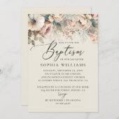 Elegant waterverf soft boho floral script baptisme kaart (Voorkant / Achterkant)