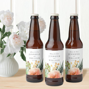 Elegant Waterverf Succulent Roos Wedding Bier Etiket