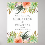 Elegant Waterverf Succulent Wedding Welkomstbord Poster (Voorkant)