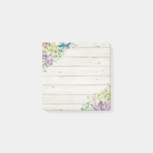 Elegant Waterverf Succulente Planten Rustisch hout Post-it® Notes (Voorkant)