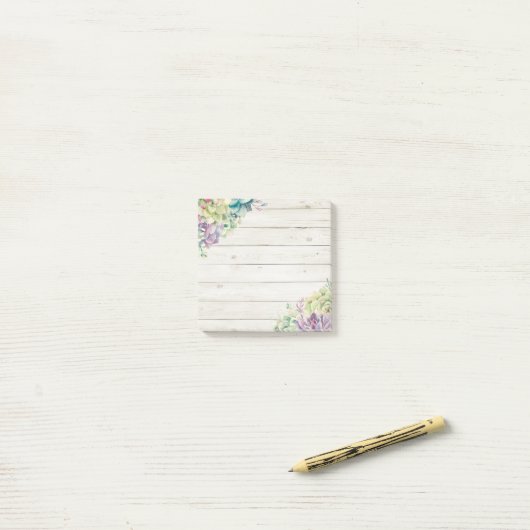 Elegant Waterverf Succulente Planten Rustisch hout Post-it® Notes (Op bureau)