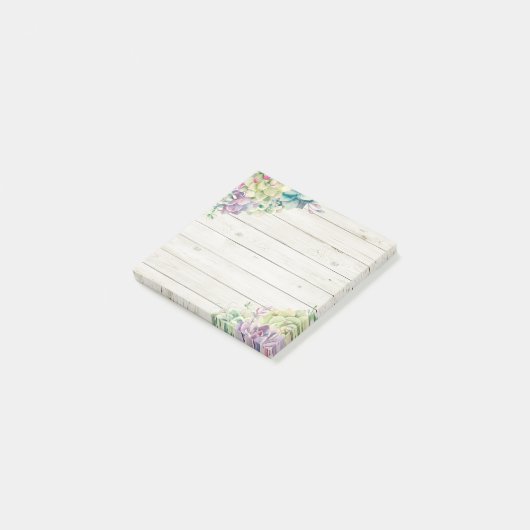 Elegant Waterverf Succulente Planten Rustisch hout Post-it® Notes (Schuin)