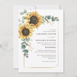 Elegant Waterverf Sunflower Eucalyptus Weddenschap Kaart