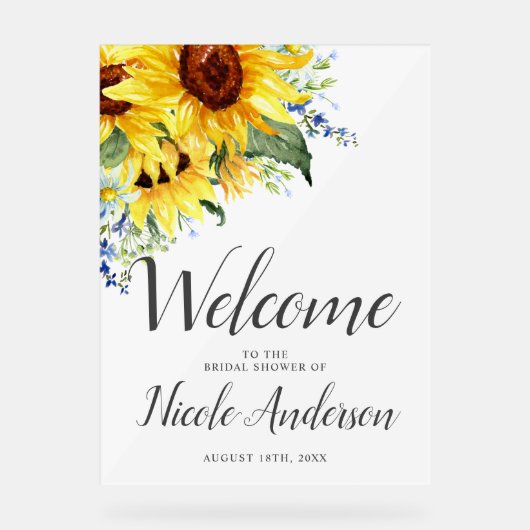Elegant Waterverf Sunflower Vrijgezellenfeest Welk Acryl Bord (Voorkant)