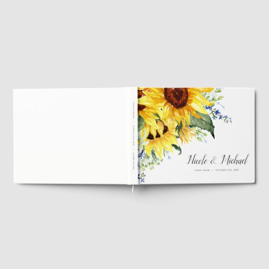 Elegant Waterverf Sunflower Weddenschap Gastenboek (Volledig)
