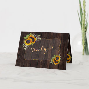 Elegant Waterverf Sunflower Wood bruiloft Dank Y Bedankkaart