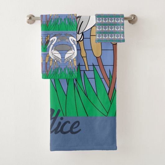 Elegant Waterverf Swans Natuur Greenery Graphics Bad Handdoek (Insitu)