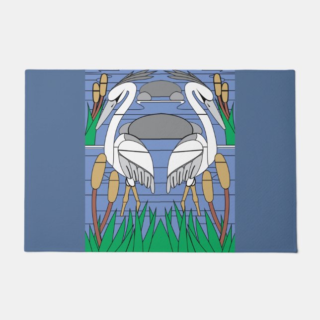 Elegant Waterverf Swans Natuur Greenery Graphics Deurmat (Voorkant)