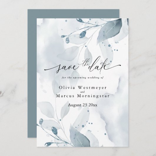 Elegant Waterverf Teal Loofwerk Save the Date Kaart (Voorkant / Achterkant)