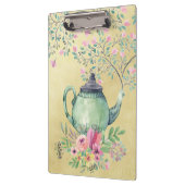 Elegant Waterverf Teapot and Flowers Gold Klembord (Links)