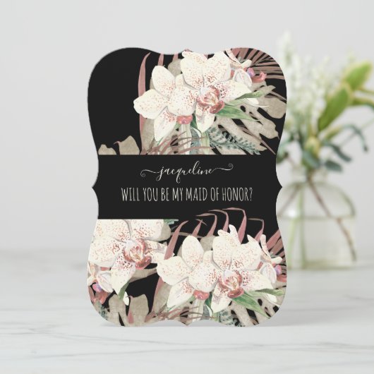 Elegant Waterverf Tropische Floral Maid of Honor Kaart (Staand voorkant)