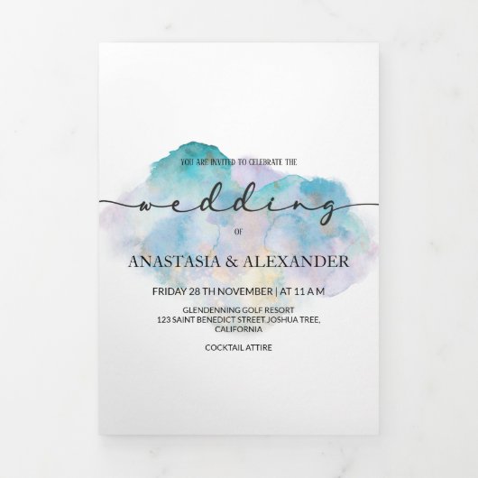 Elegant waterverf trouwuitnodiging/menu/rsvp. drieluik uitnodiging (Cover)