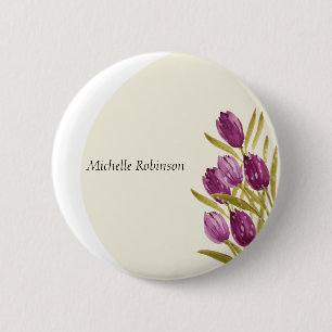 Elegant Waterverf Tulip Flowers Ronde Button 5,7 Cm