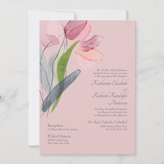 Elegant Waterverf Tulps Blush Wedding Kaart (Voorkant)