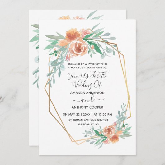 Elegant waterverf-uitnodiging, rsvp & receptie in kaart (Voorkant / Achterkant)