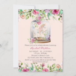 Elegant Waterverf Unicorn Chic Floral Baby shower Kaart