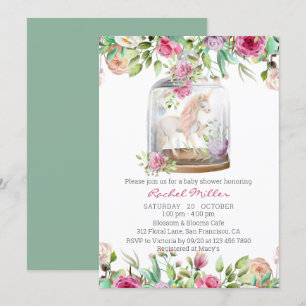 Elegant Waterverf Unicorn Chic Floral Baby shower Kaart