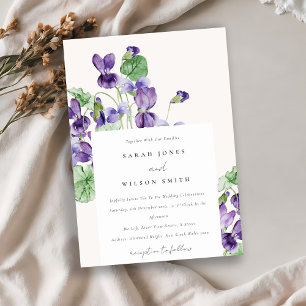 Elegant Waterverf Violet Floral Wedding Kaart