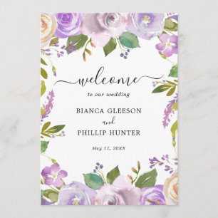 Elegant Waterverf Violet Paarse Floral Wedding Programma
