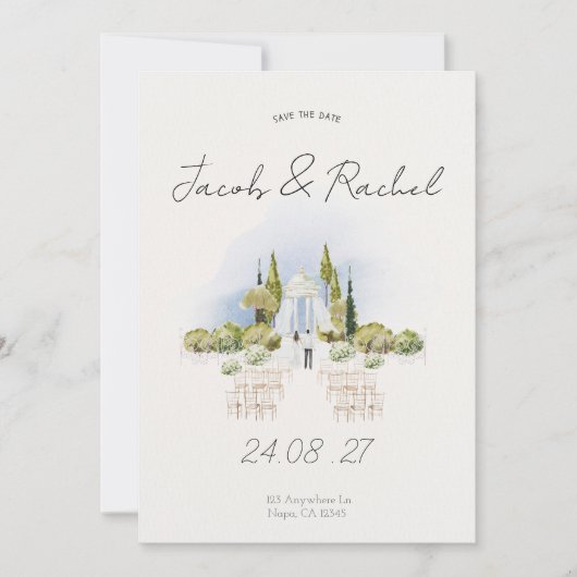Elegant Waterverf Wedding Invitation Kaart (Voorkant)
