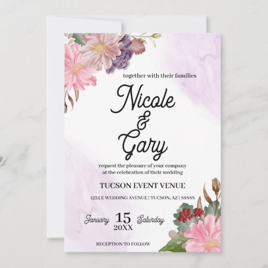 Elegant Waterverf Wedding Invitations Kaart (Voorkant)