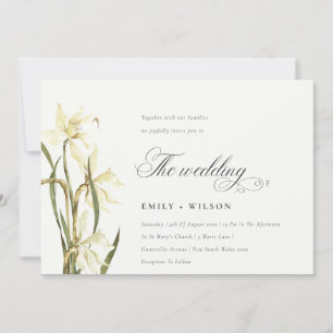 Elegant Waterverf White Daffodil Wedding Invite Bedankkaart