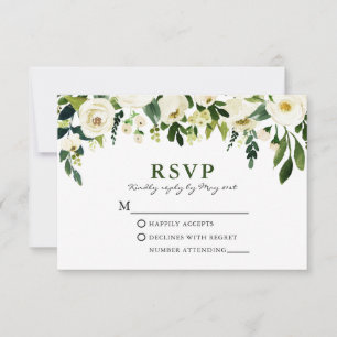 Elegant Waterverf White Floral Greenery RSVP Kaartje