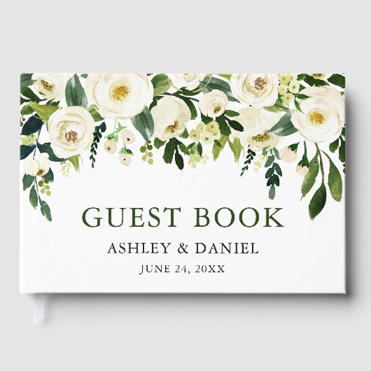 Elegant Waterverf White Floral Greenery Wedding Gastenboek (Voorkant)