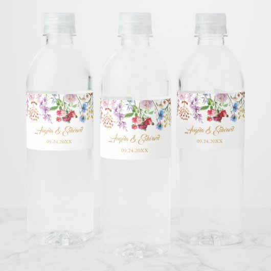 Elegant Waterverf Wild Florals Wedding Waterfles Etiket (Flessen)