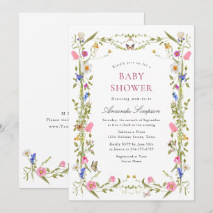 Elegant Waterverf Wild Flowers Baby shower Kaart